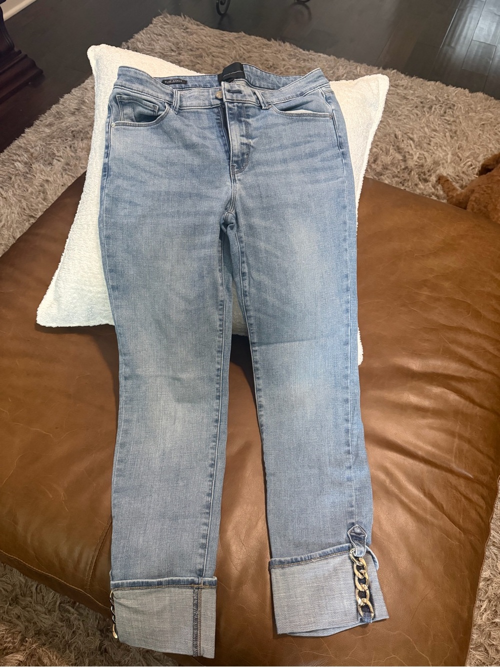 White House Black Market Light Blue Cropped Jeans with Chain Accent